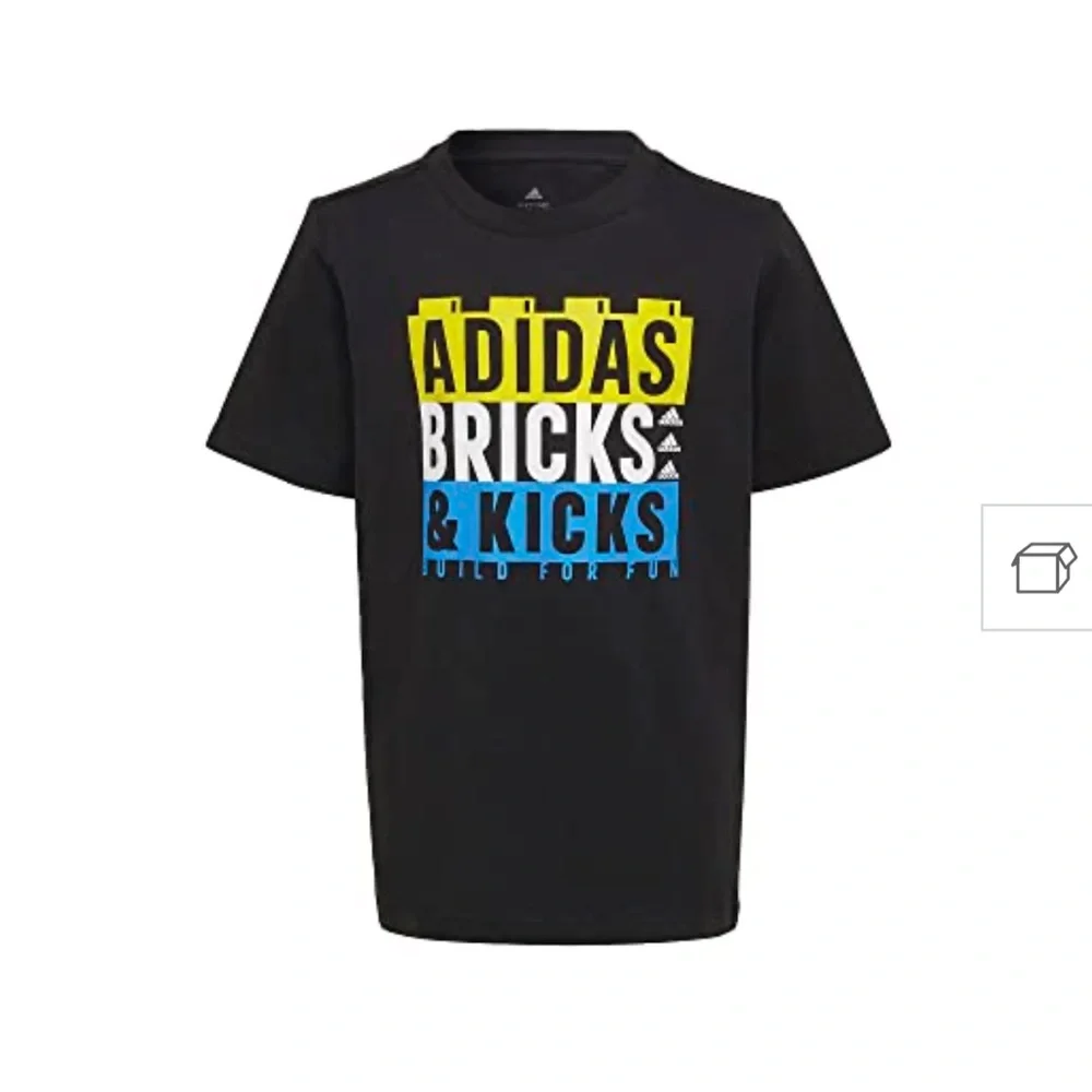 Adidas Black Tee with Yellow and Blue Graphic bricks and kicks